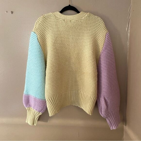 For Love And Lemons Kerry cardigan chunky knit color block cropped sweater L - Picture 9 of 9